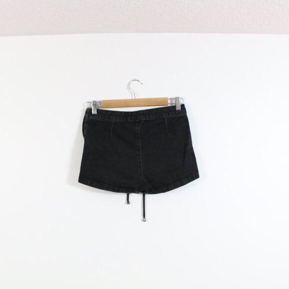 *LIRX Black Lace Up Front Denim Shorts - Picture 5 of 5